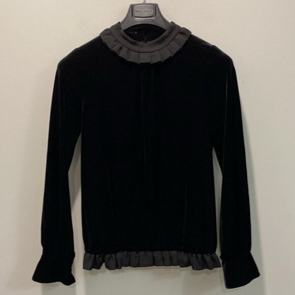 MISS VIOLA Black Crushed Velvet Blouse - Picture 3 of 14